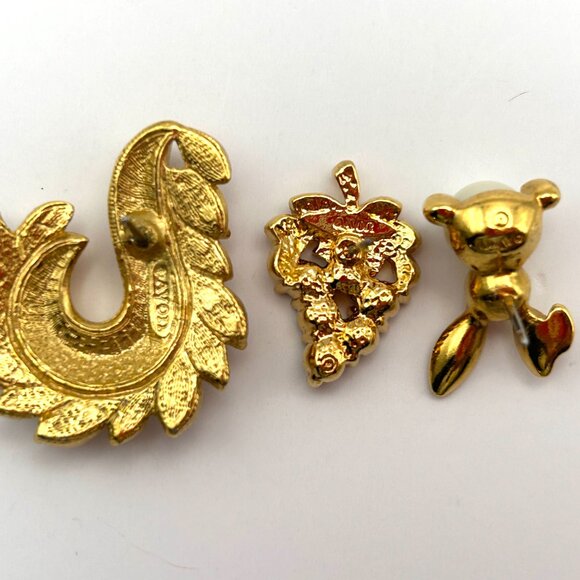 Vintage AVON 3 Pair Rhinestone Pierced Earrings Gold Tone 1990s Bundle - Picture 8 of 9